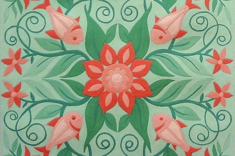 Colorful Design with flower, leaf and fish 