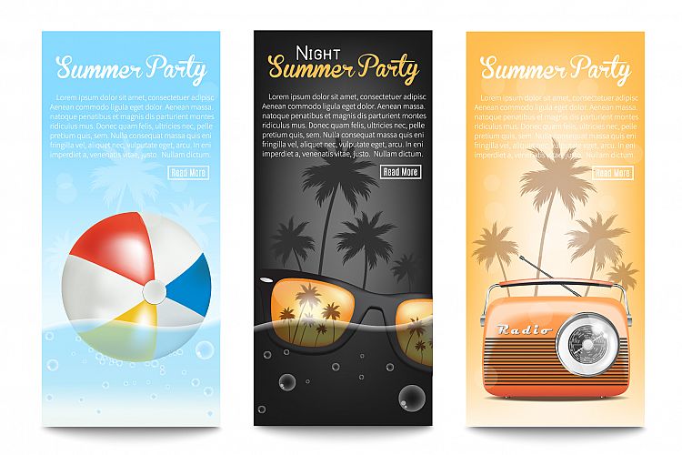 3 Banners.Summer Party.Vector illustration