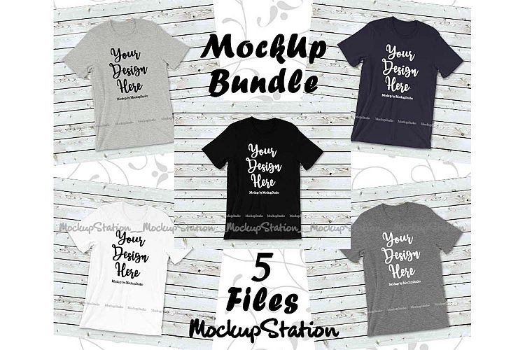 Tshirt Mockup Bundle Wood Background Bella Canvas 3001 Set