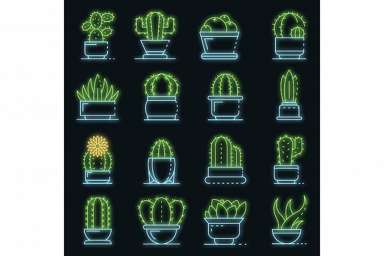 Succulent icons set vector neon example image 1
