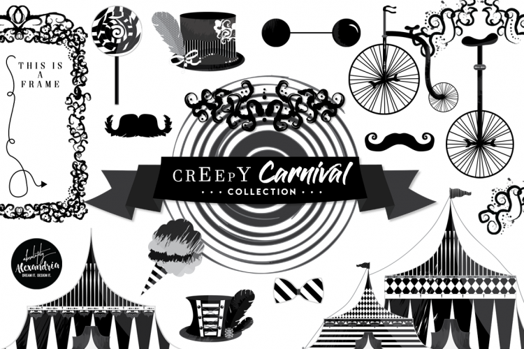 Creepy Carnival Clipart Graphics & Digital Paper Patterns Bundle