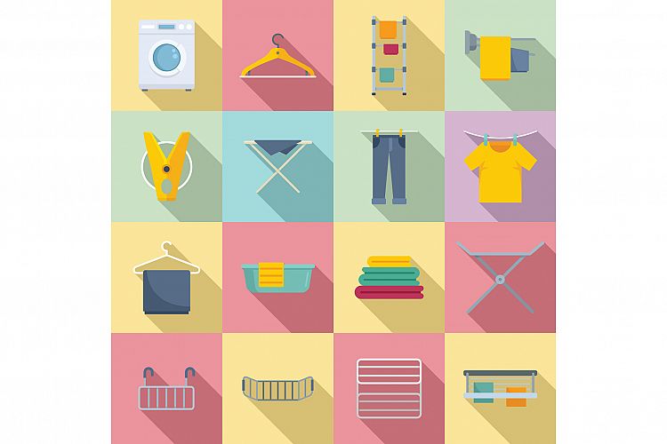 Tumble dryer icons set, flat style example image 1