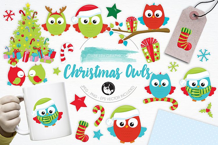 Christmas Owls graphics and illustrations