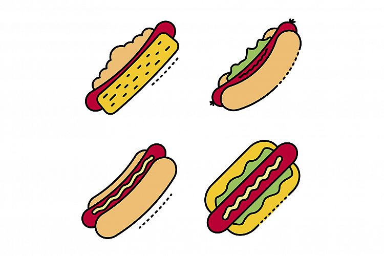 Hot dog icons set line color vector example image 1