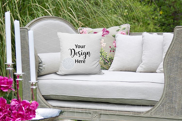 White Throw Pillow Mockup Outdoor Patio