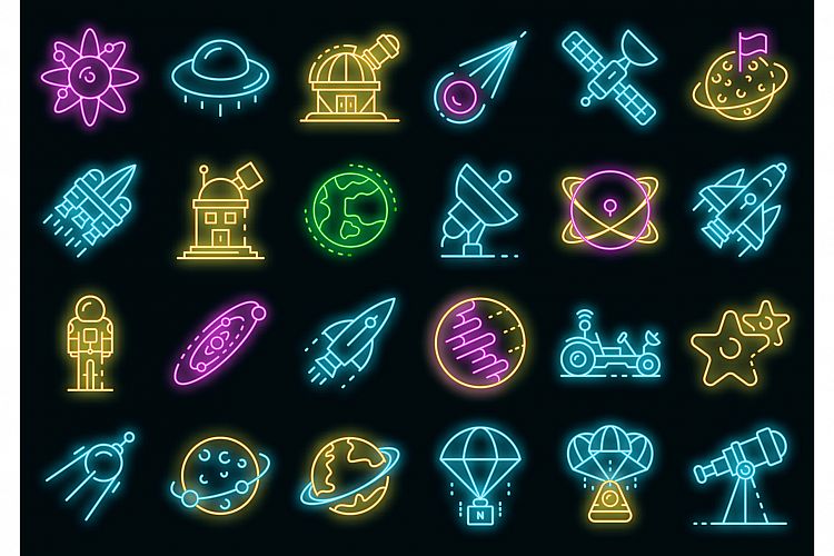 Space research technology icons set vector neon example image 1