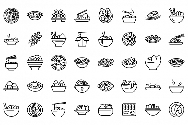 Korean cuisine icons set, outline style example image 1