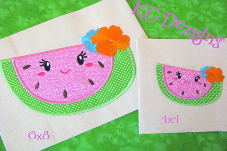 Baby Watermelon With Flowers Machine Applique Embroidery