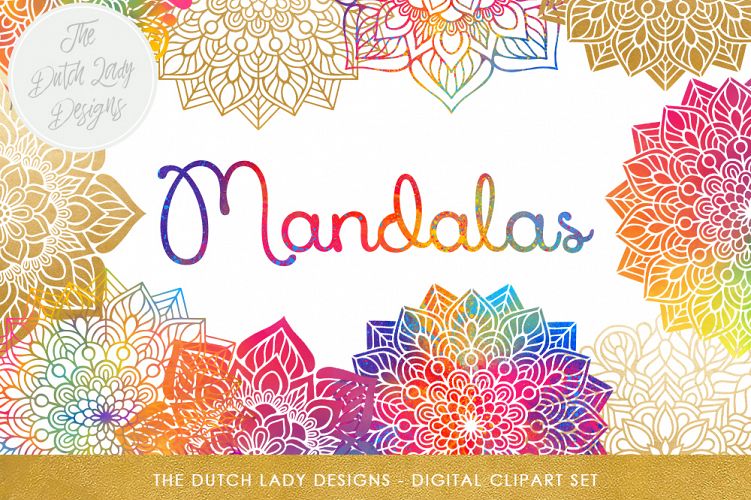 Mandala Clipart Set Rainbow & Gold