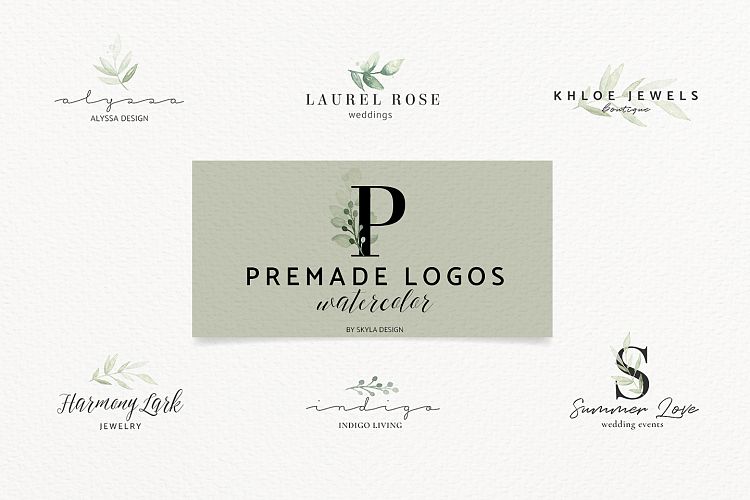 Premade Logo bundle watercolor greenery templates