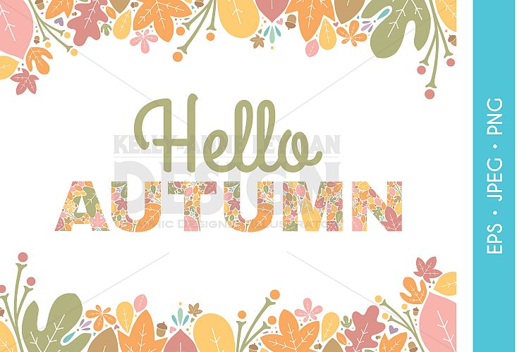 Hello Autumn Wedding Party Invitation Clipart, Digital Leaf
