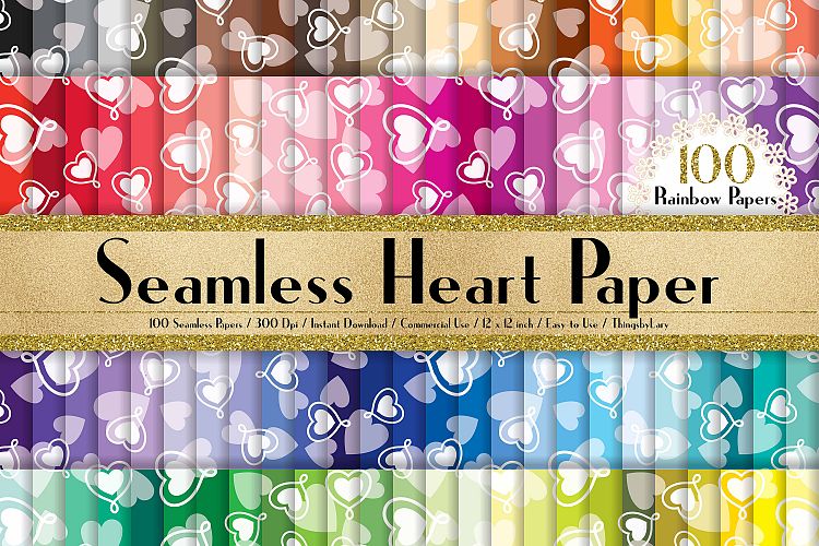 100 Seamless Heart Digital Papers, Valentine Digital Papers