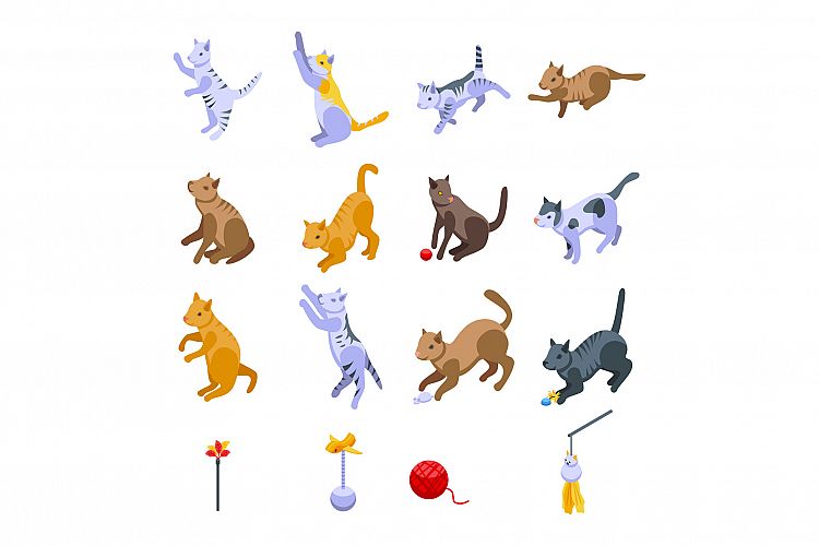 Playful cat icon, isometric style example image 1