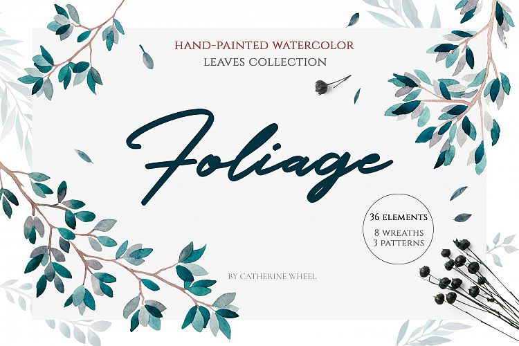 Foliage.Watercolor leaves collection