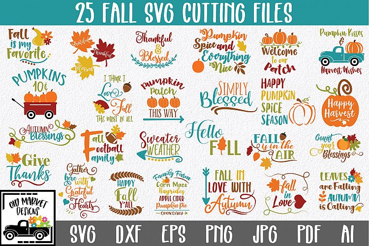 Fall SVG Bundle with 25 SVG PNG DXF EPS JPG Autumn Cut Files