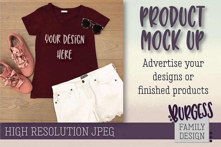 MOCK UP Burgundy shirt white shorts | High Resolution JPEG