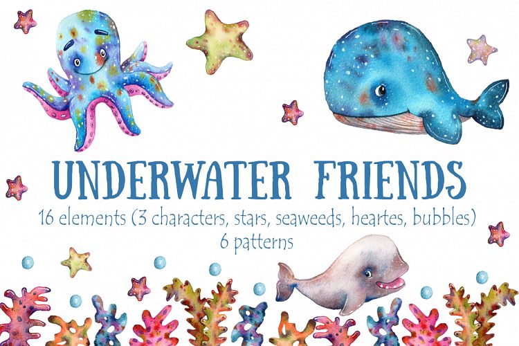 Underwater Friends - Watercolor Clip Art Set