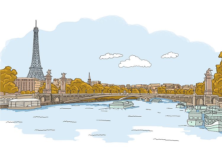 Paris panorama hand painted illustration
