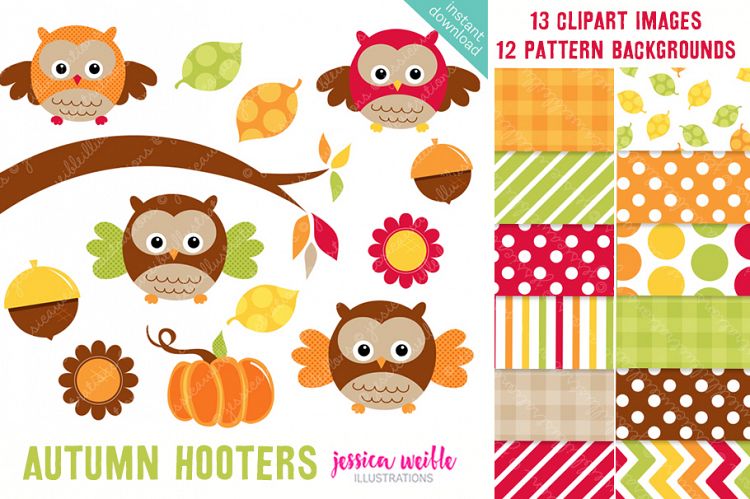 Autumn Hooters Clipart Graphics Collection
