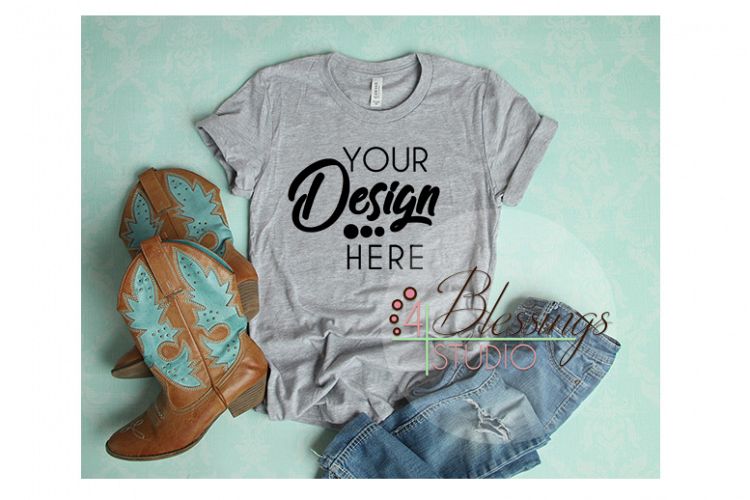 Light Gray Heather Bella Canvas Mockup 3001 Womens
