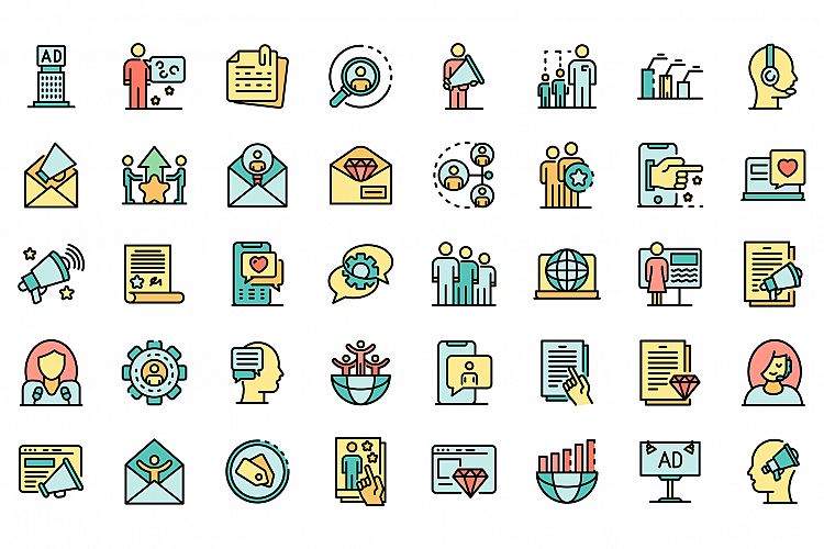 PR specialist icons set vector flat example image 1