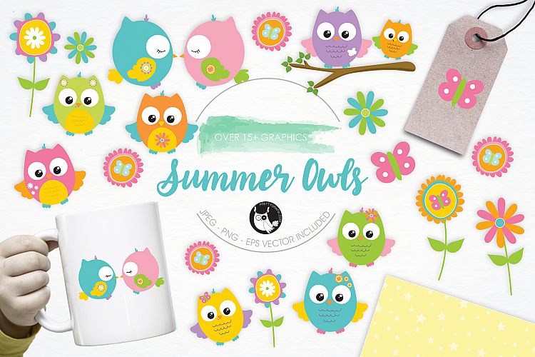 Summer Owls graphics and illustrations