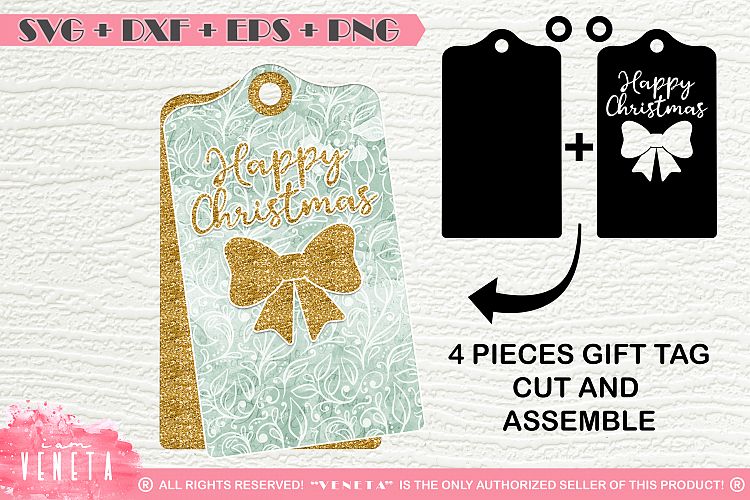 Happy Christmas | Bow | Gift tags | SVG, DXF Cutting File