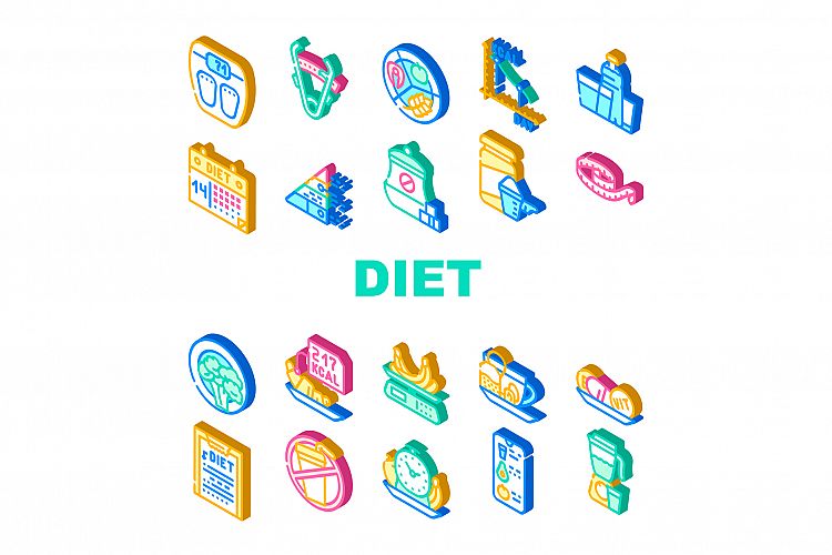 Diet Products And Tool Collection Icons Set Vector example image 1