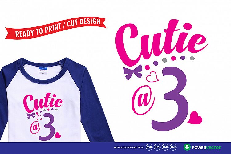 Third Birthday Svg - Cutie at 3 Baby Girl Outfit Design