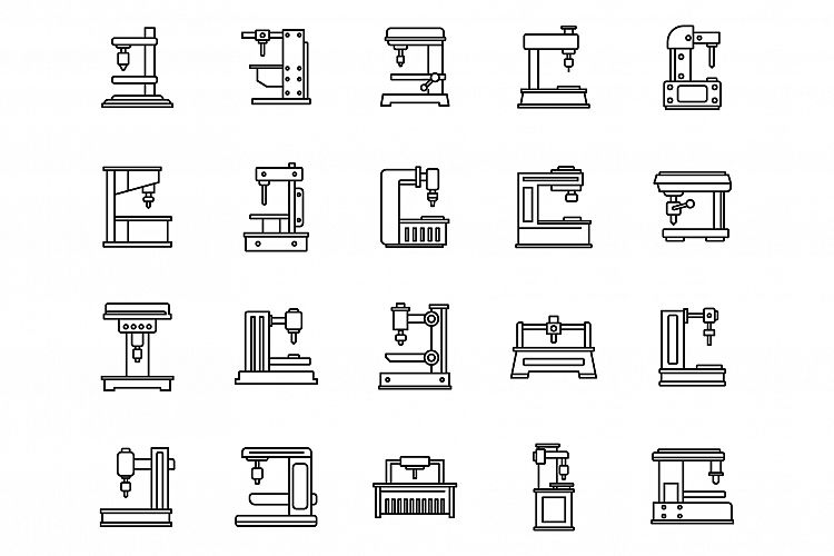 Milling Machine device icons set, outline style example image 1