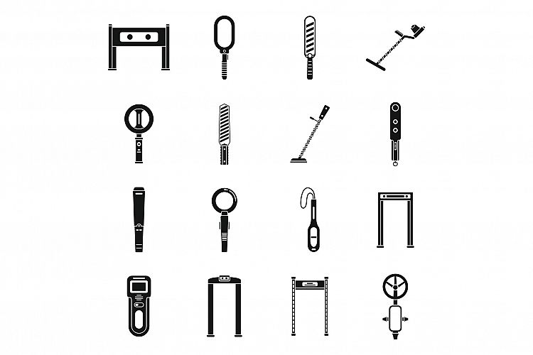 Metal detector access icons set, simple style example image 1