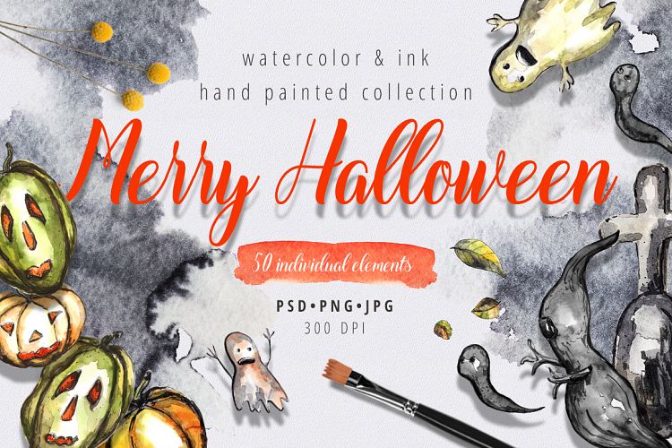 Merry Halloween - watercolor