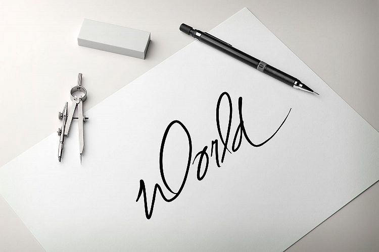 WORLD Script Hand lettering Word vector