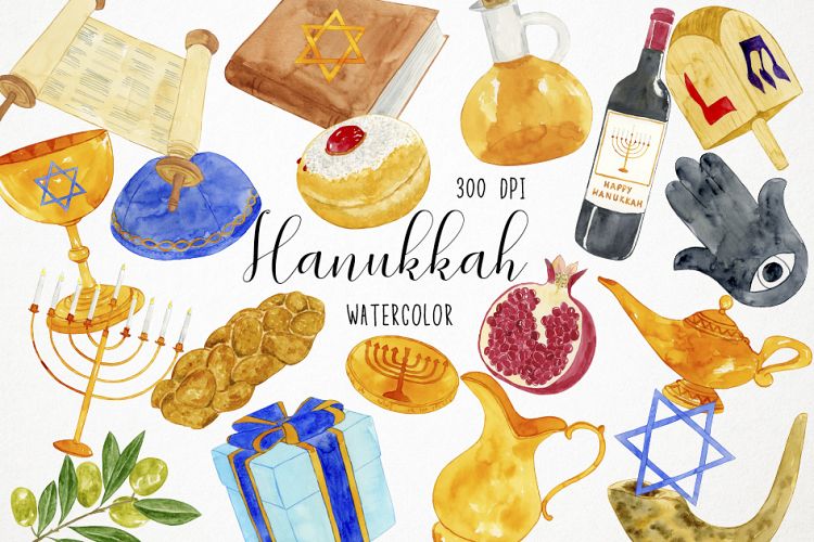 Watercolor Hanukkah Clipart, Chanukkah Clipart