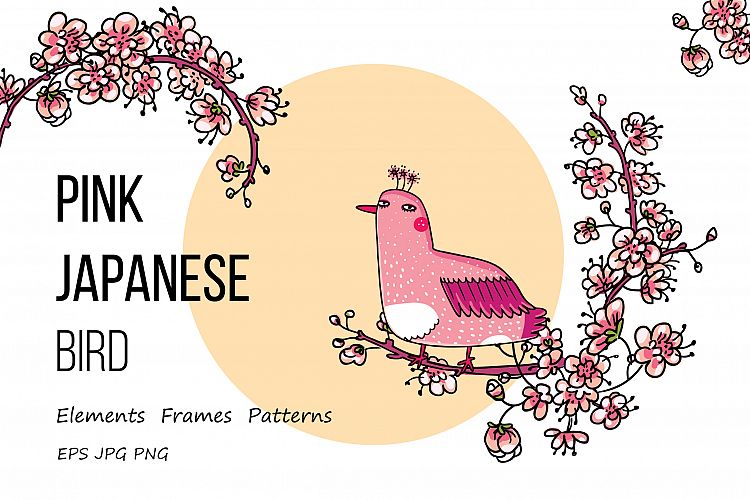 Pink Japanese Bird - Floral set