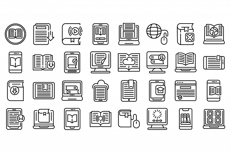 E-book application icons set, outline style example image 1