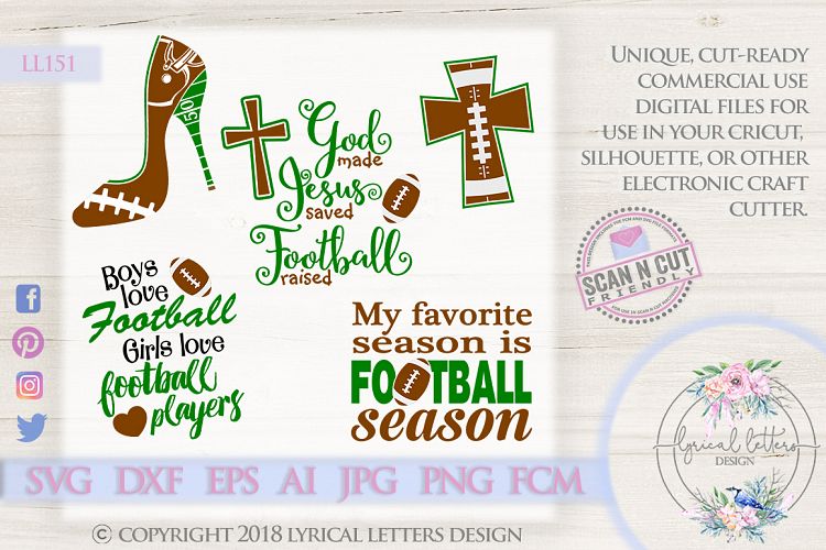 Football Bundle of 5 SVG DXF Cut Files LL151