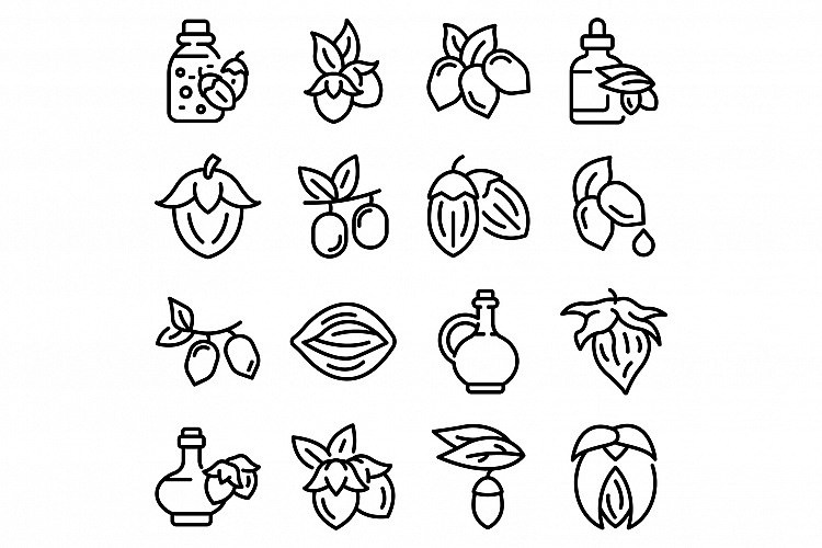 Jojoba icons set, outline style example image 1