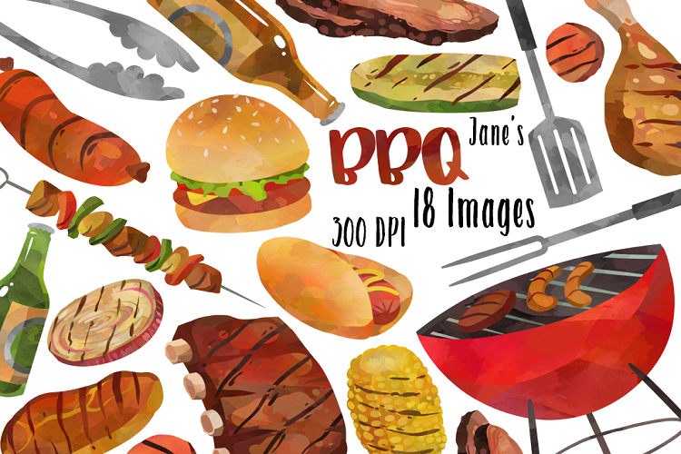 Watercolor BBQ Clipart