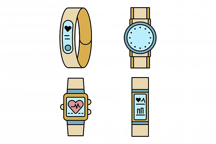 Fitness tracker icons set line color vector example image 1