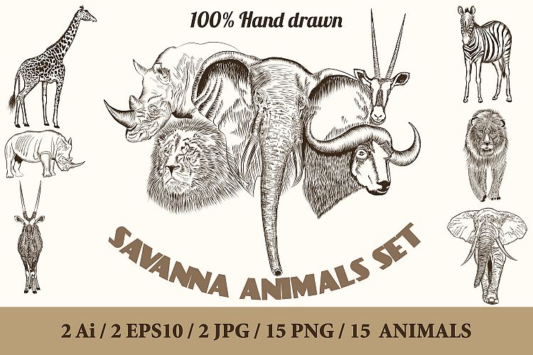 Collection of savanna animals