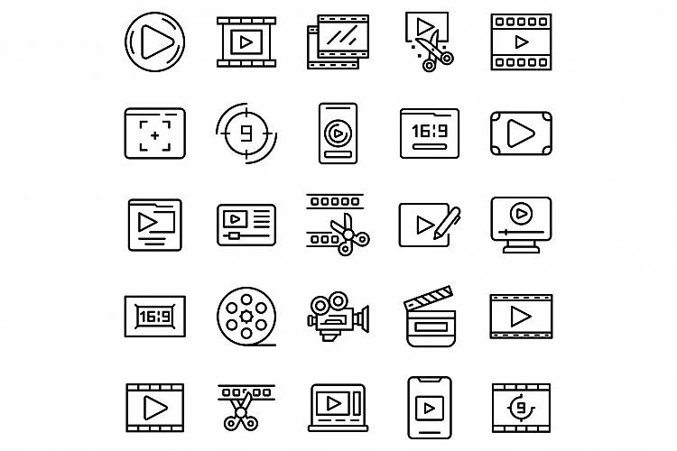 Clip montage icons set, outline style example image 1