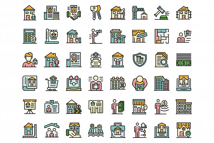 Realtor icons set line color vector example image 1