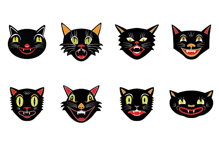 Vintage Vector Halloween Cats