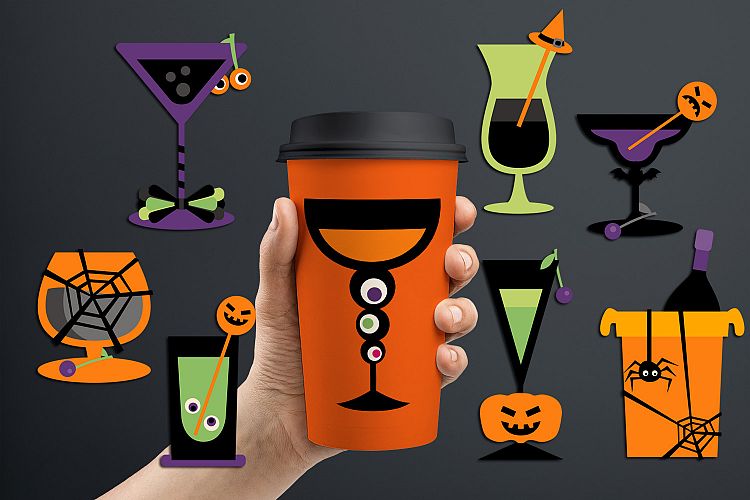 Halloween graphics, cocktail drinks glasses clip art