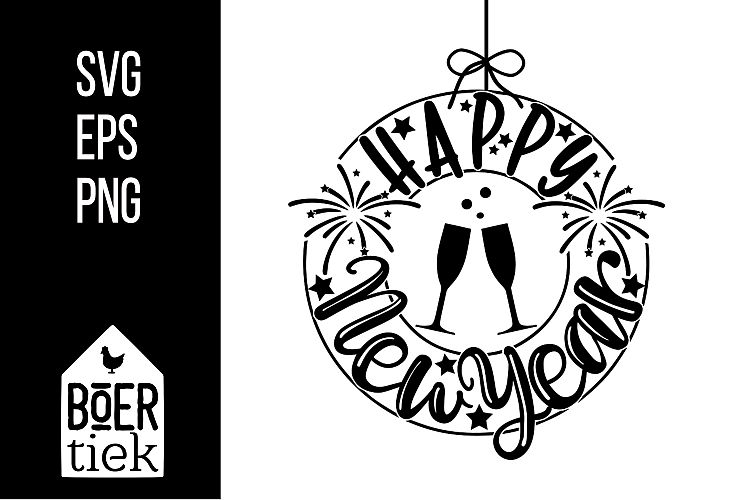 New years wreath, happy new year, with and without string