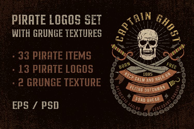 Pirate logos set with grunge