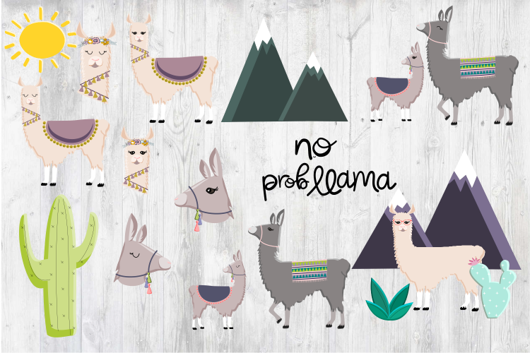 Llama Clipart PNG Baby Nursery Art No Prob Llama Cactus