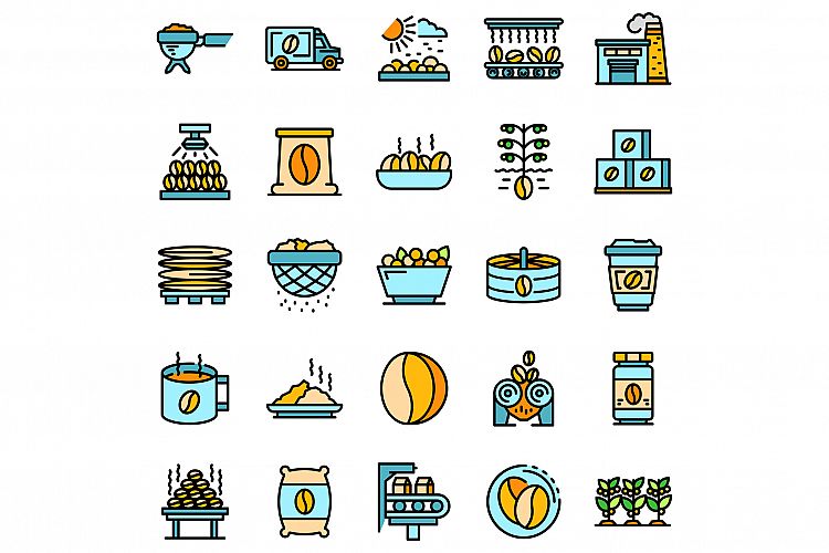 Coffee production icons set vector flat example image 1