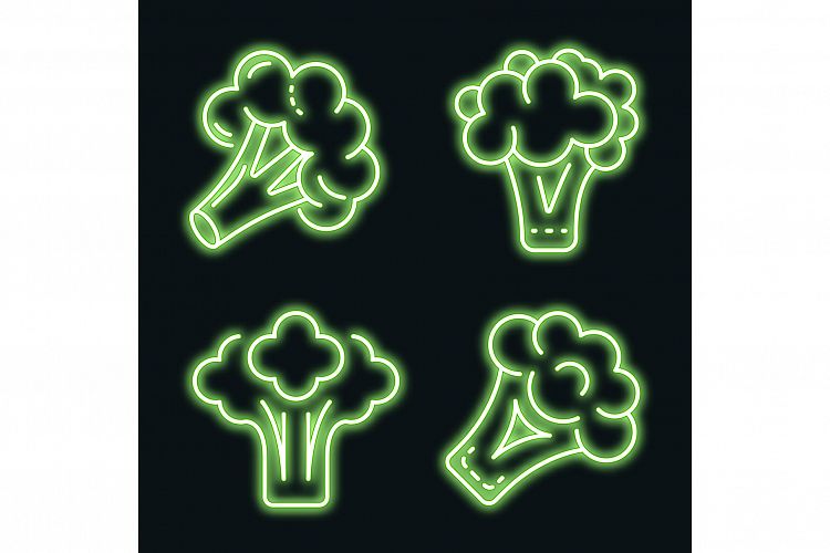 Broccoli cabbage icon set vector neon example image 1